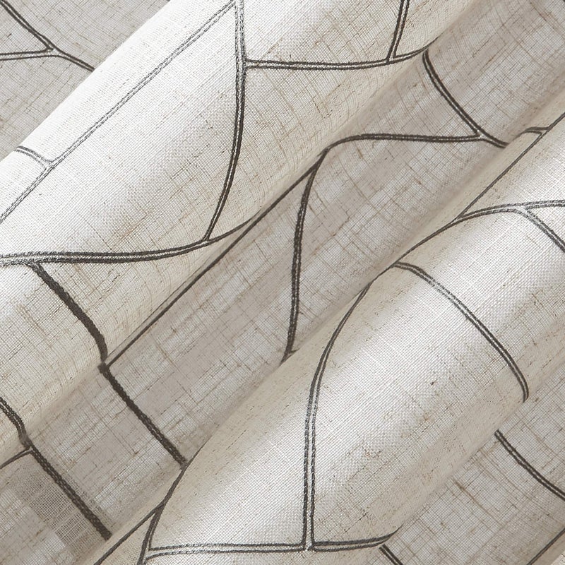 Archaeo Fragmented Geometric Embroidery Mid-Century Modern Natural Linen Blend Curtain, 50" x 84", Gray/Linen - Image 3